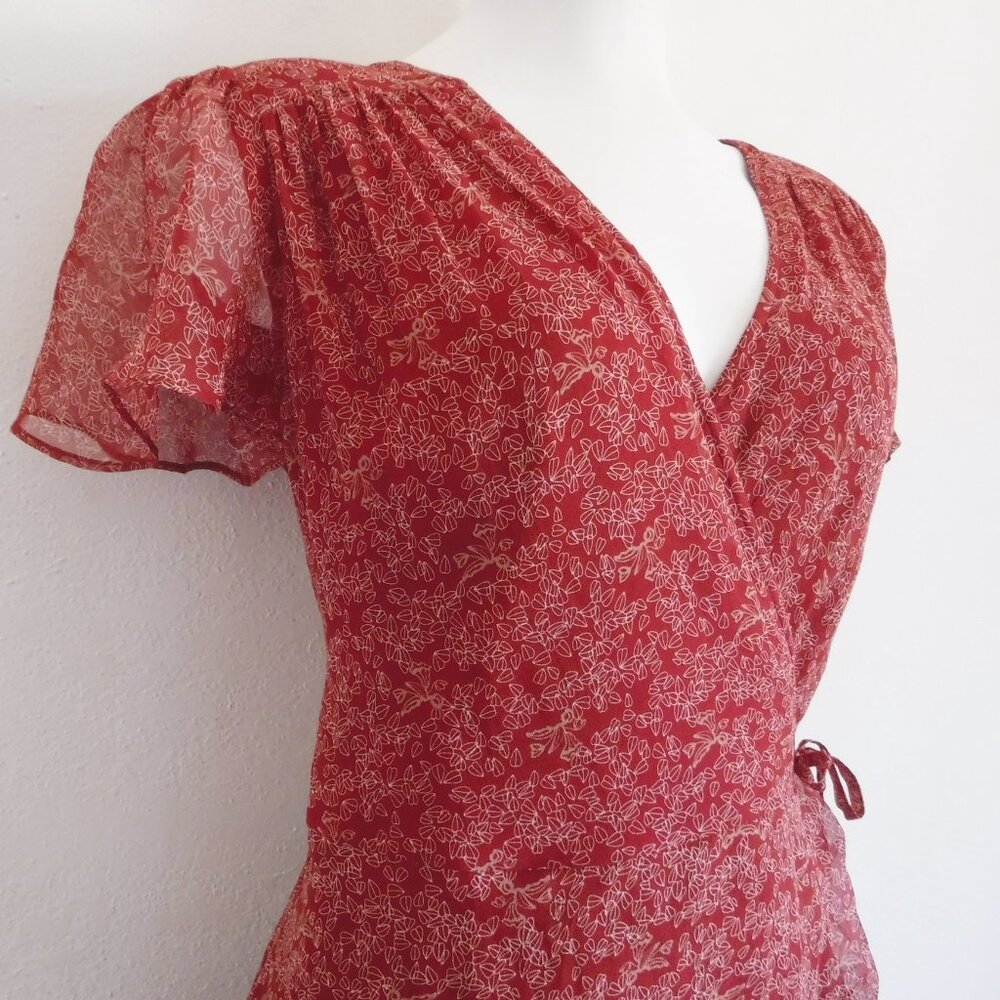 GAÂLA Paris Red Floral Wrap Midi Dress Size 42 - Picture 7 of 11